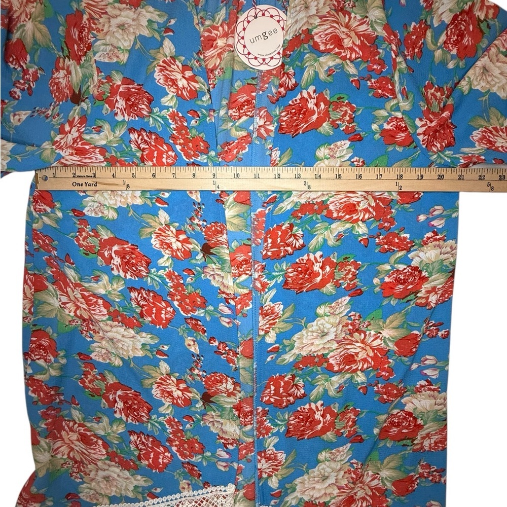Umgee Cobalt Blue Red Floral Fringed Open Front Boho Kimono Coverup Medium Large - Picture 8 of 9
